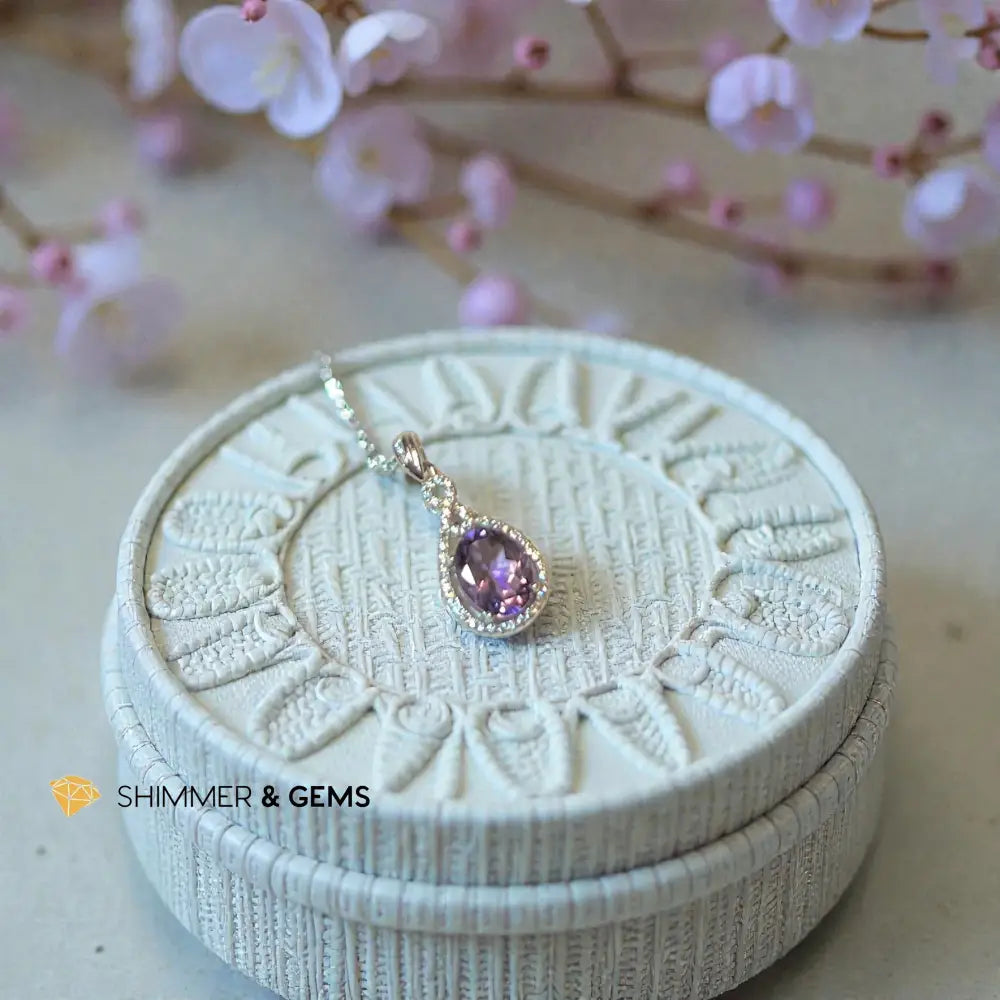 Amethyst Oval Pendant 925 Silver 19.5x11.5mm Charms & Pendants