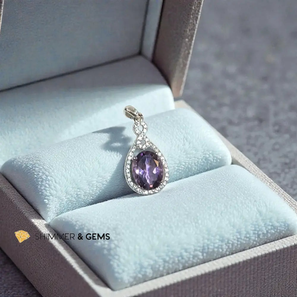 Amethyst Oval Pendant 925 Silver 19.5x11.5mm Charms & Pendants