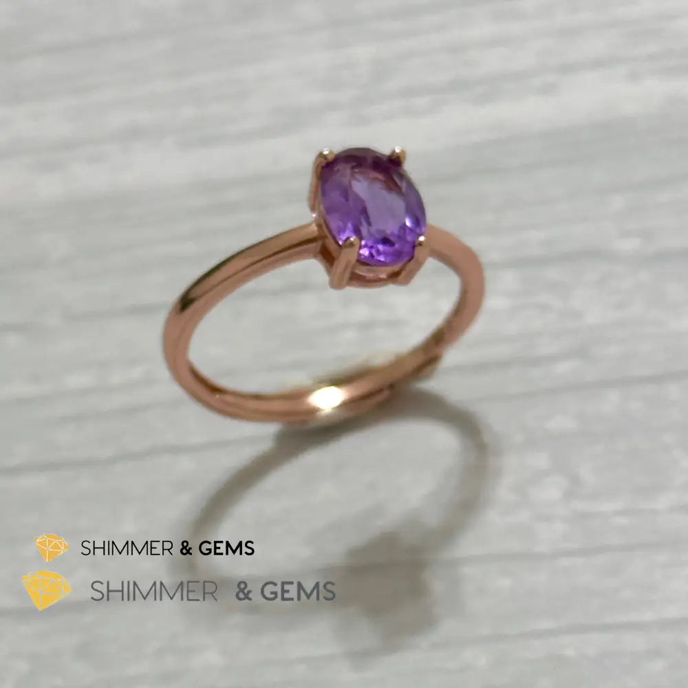 Amethyst Rose Gold Oval 925 Silver Ring (Adjustable) 6x8mm Oval Ring Adjustable Size