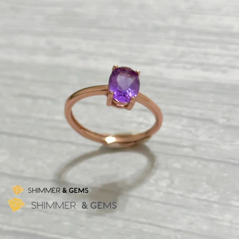 Amethyst Rose Gold Oval 925 Silver Ring (Adjustable) 6x8mm Oval Ring Adjustable Size