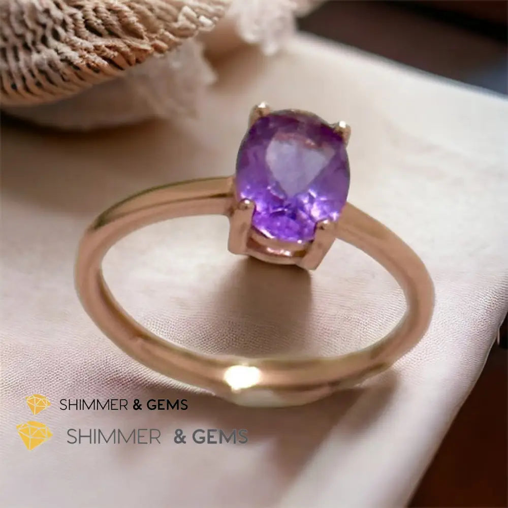 Amethyst Rose Gold Oval 925 Silver Ring (Adjustable) 6x8mm Oval Ring Adjustable Size