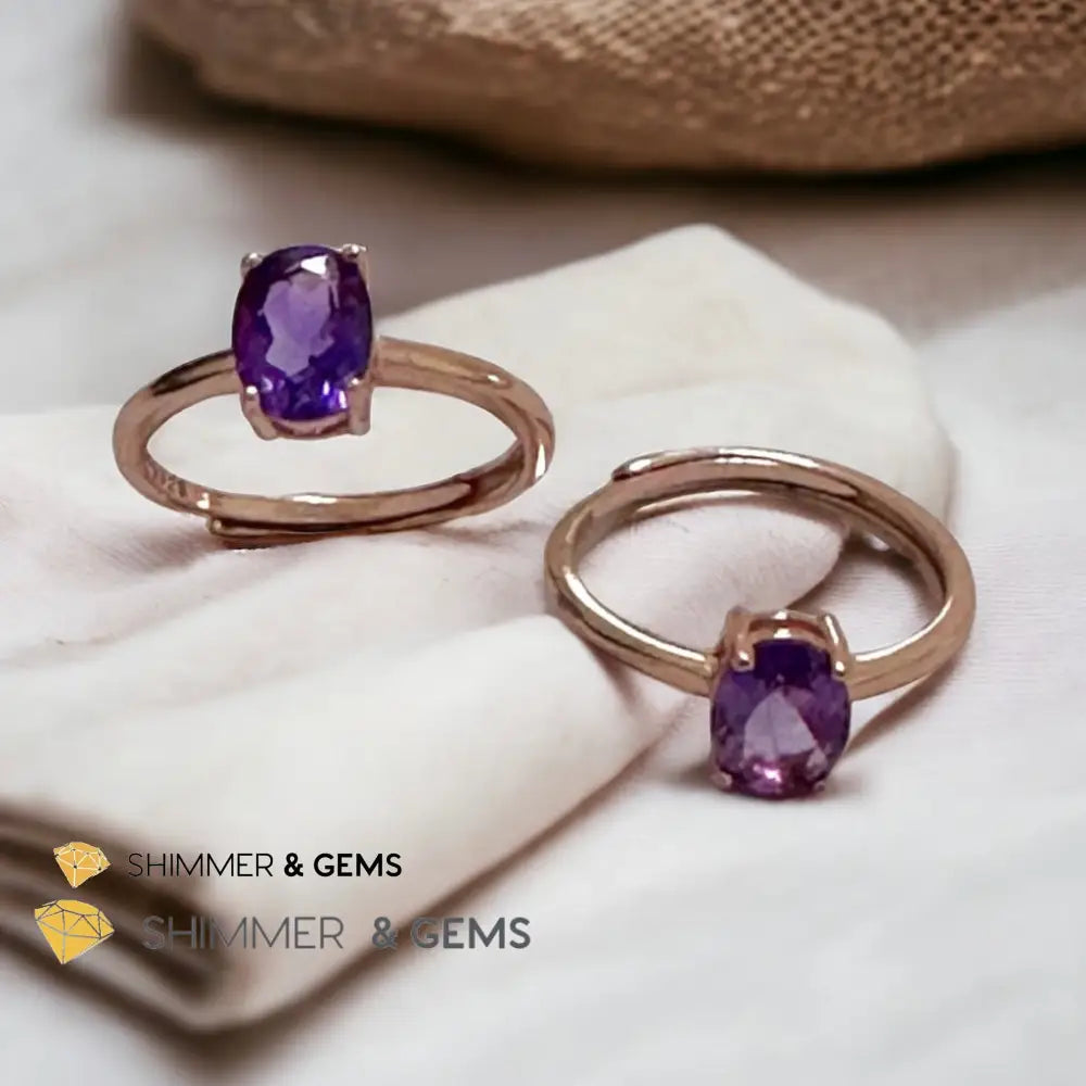 Amethyst Rose Gold Oval 925 Silver Ring (Adjustable) 6x8mm Oval Ring Adjustable Size