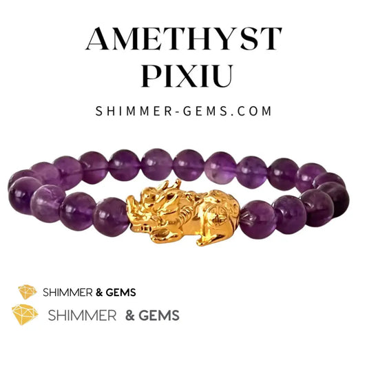 Amethyst Stainless Steel Pixiu Bracelet (8Mm) 5.5 Bracelets
