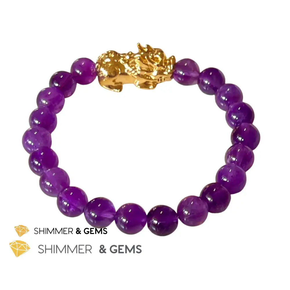 Amethyst Stainless Steel Pixiu Bracelet (8Mm) Bracelets