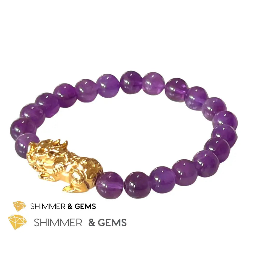 Amethyst Stainless Steel Pixiu Bracelet (8Mm) Bracelets