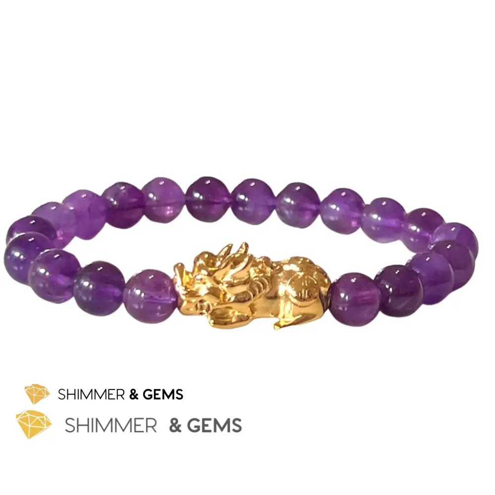 Amethyst Stainless Steel Pixiu Bracelet (8Mm) Bracelets