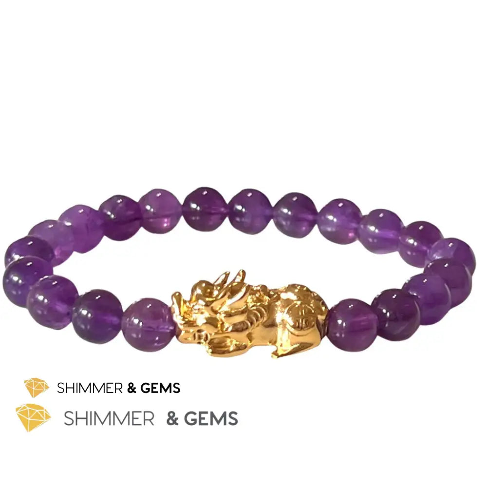 Amethyst Stainless Steel Pixiu Bracelet (8Mm) Bracelets