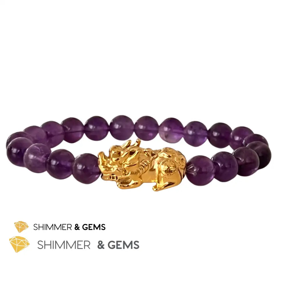 Amethyst Stainless Steel Pixiu Bracelet (8Mm) Bracelets