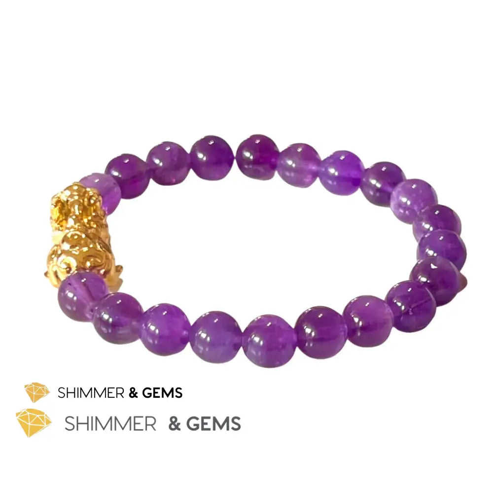 Amethyst Stainless Steel Pixiu Bracelet (8Mm) Bracelets