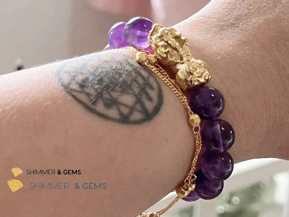 Amethyst Stainless Steel Pixiu Bracelet (8Mm) Bracelets
