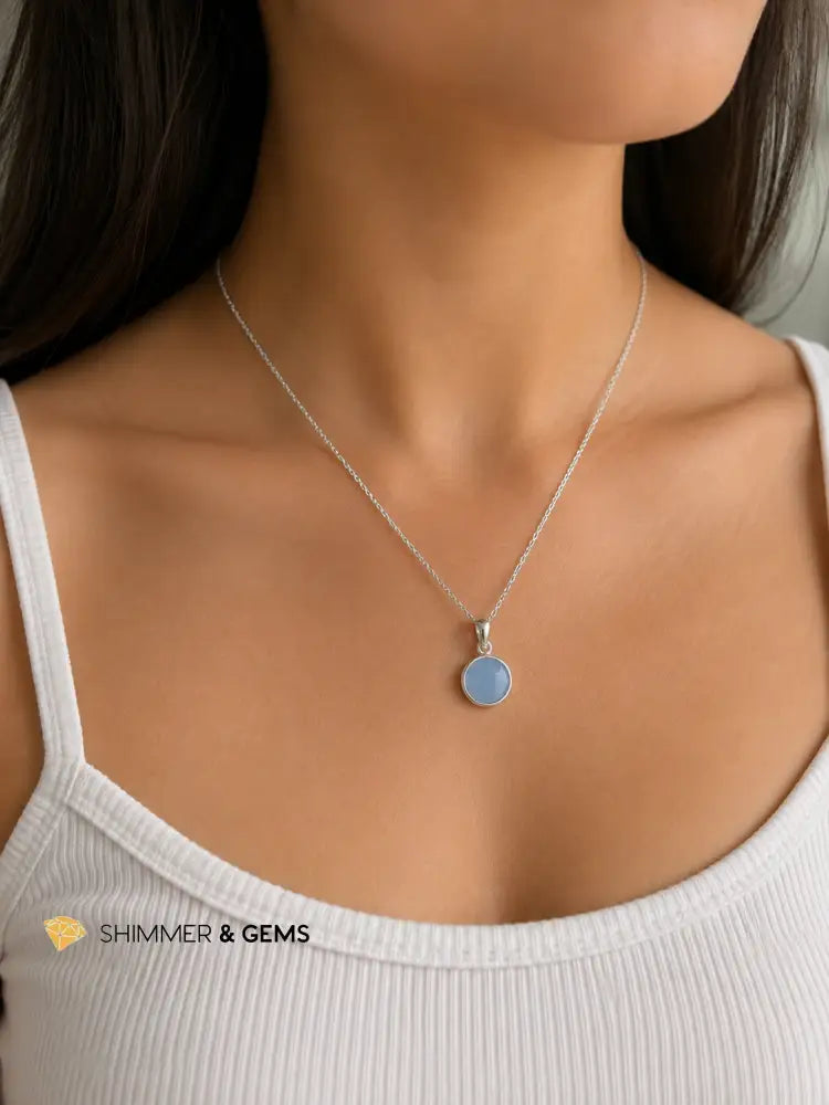 Angelite Star of David 12mm 925 Sterling Silver Round Pendant - 12mm Pendant
