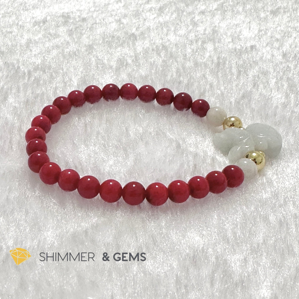 Animal Zodiac DOG Burma Jade with Red Coral Bracelet (Feng Shui 2024)