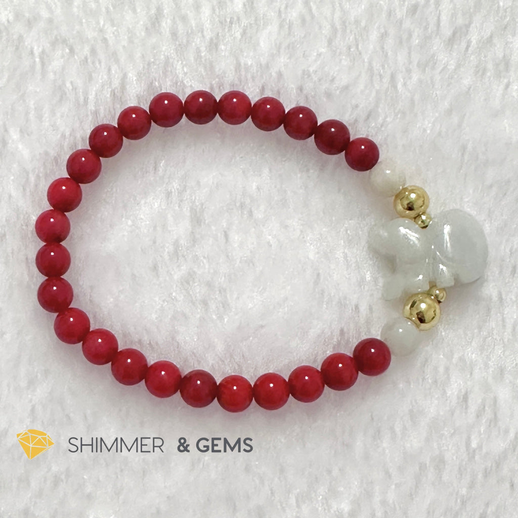 Animal Zodiac DOG Burma Jade with Red Coral Bracelet (Feng Shui 2024)
