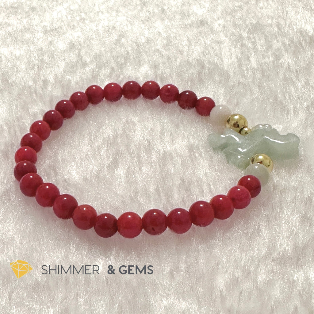 Animal Zodiac DRAGON Burma Jade with Red Coral Bracelet (Feng Shui 2024)
