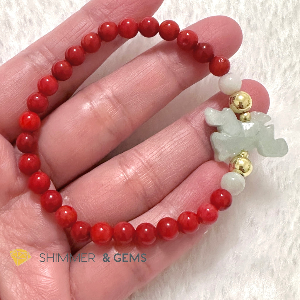 Animal Zodiac DRAGON Burma Jade with Red Coral Bracelet (Feng Shui 2024)