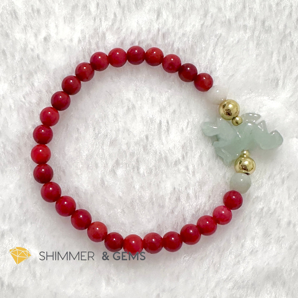 Animal Zodiac DRAGON Burma Jade with Red Coral Bracelet (Feng Shui 2024)