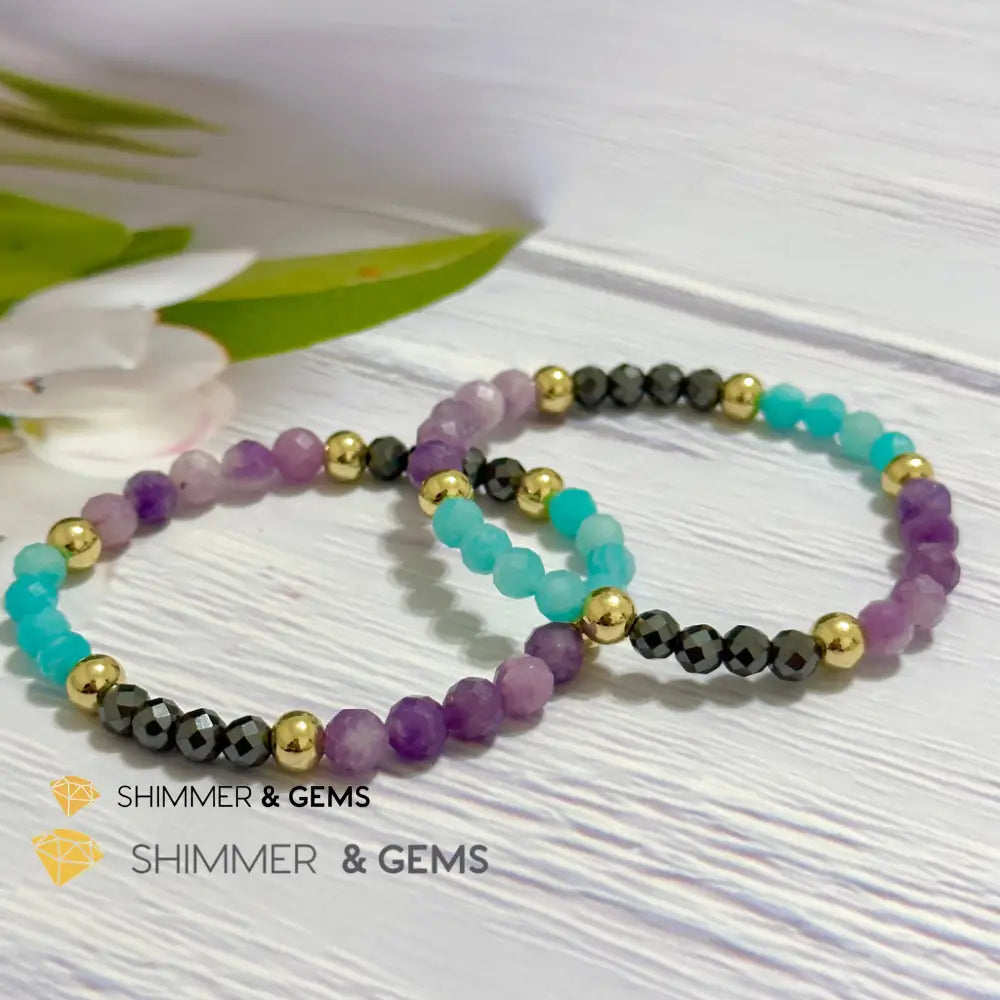 Anti-Depression Remedy Bracelet (Lepidolite Hematite & Amazonite 6mm with 14k gold filled beads)