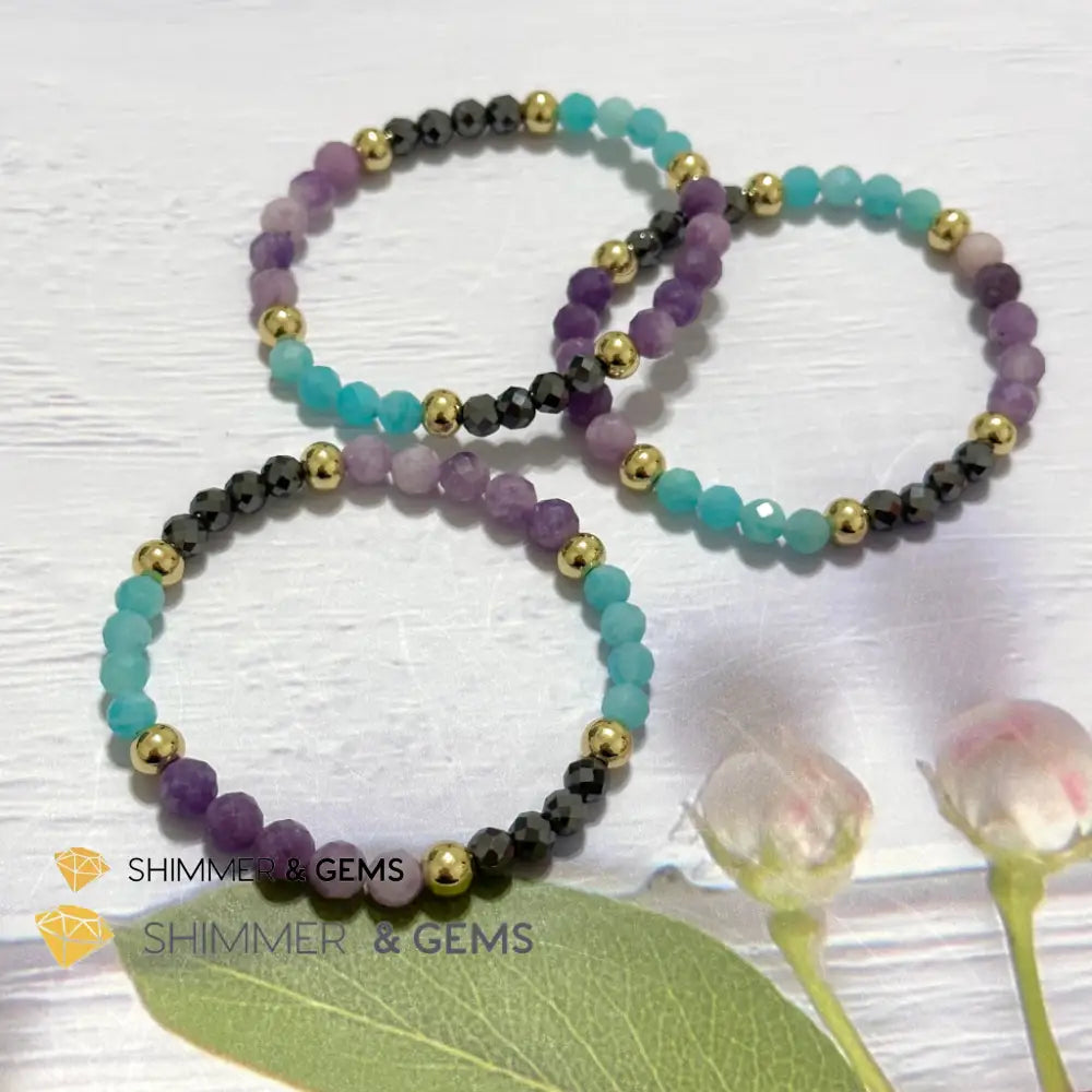 Anti-Depression Remedy Bracelet (Lepidolite Hematite & Amazonite 6mm with 14k gold filled beads)