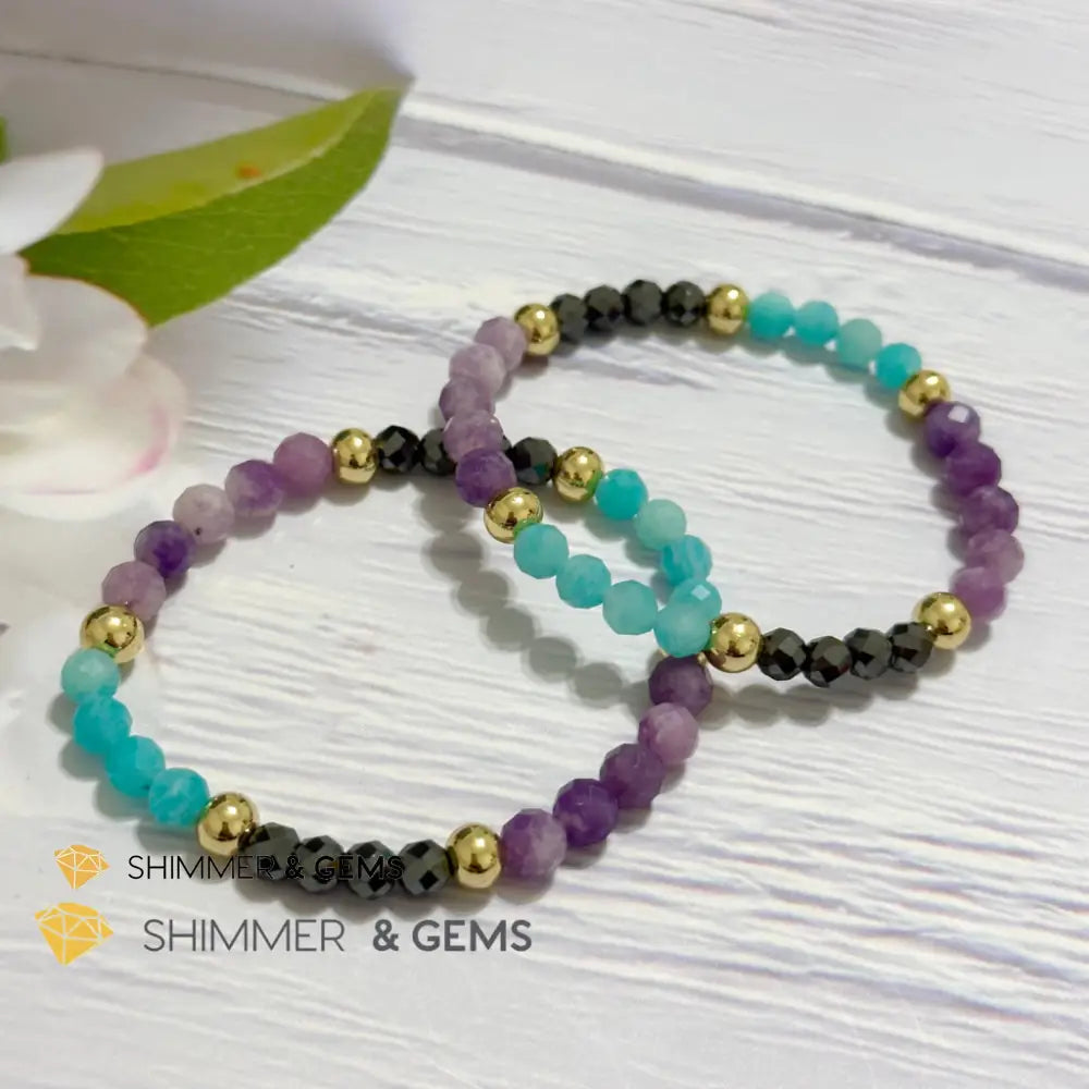 Anti-Depression Remedy Bracelet (Lepidolite Hematite & Amazonite 6mm with 14k gold filled beads)