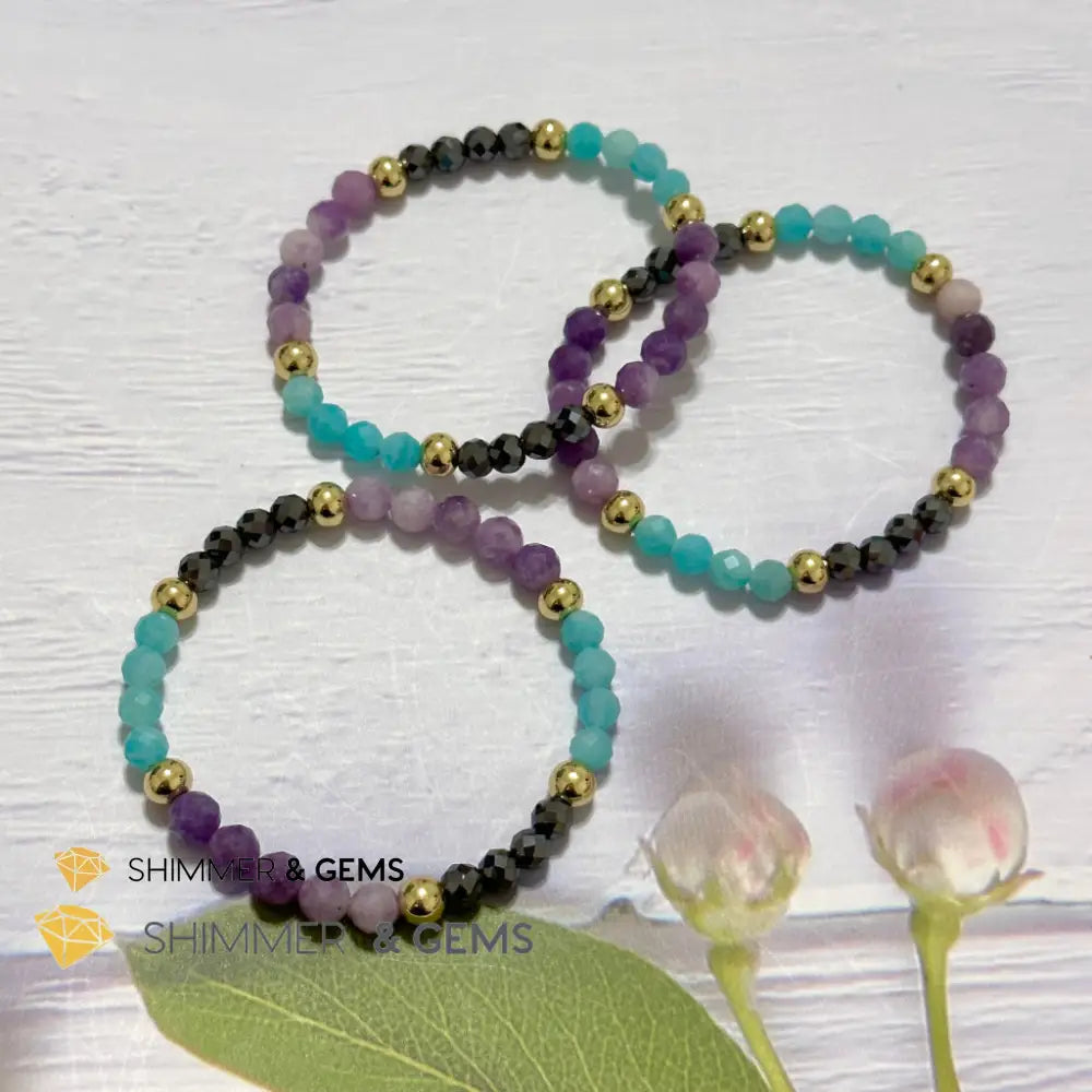 Anti-Depression Remedy Bracelet (Lepidolite Hematite & Amazonite 6mm with 14k gold filled beads)