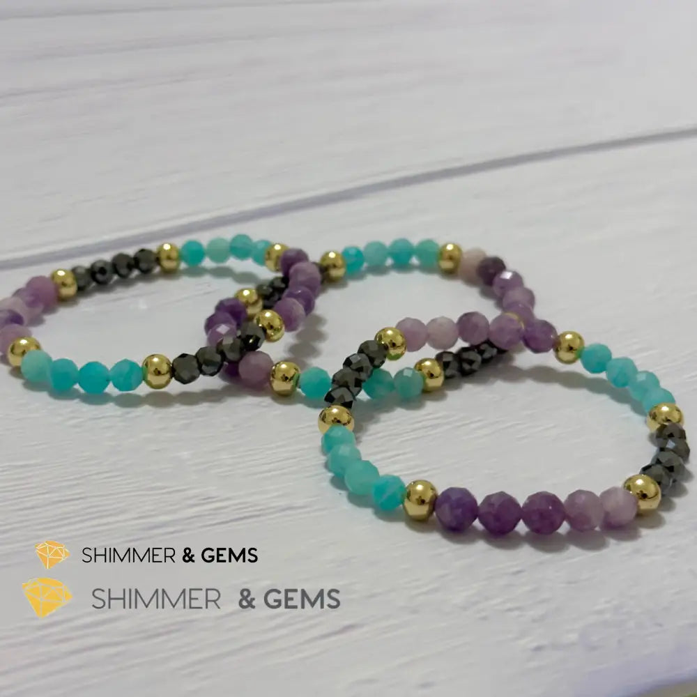 Anti-Depression Remedy Bracelet (Lepidolite Hematite & Amazonite 6mm with 14k gold filled beads)