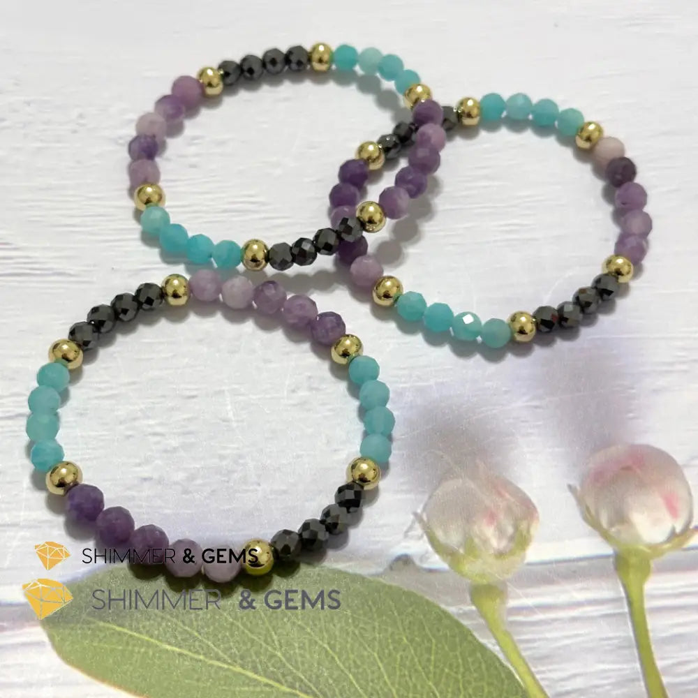 Anti-Depression Remedy Bracelet (Lepidolite Hematite & Amazonite 6mm with 14k gold filled beads)