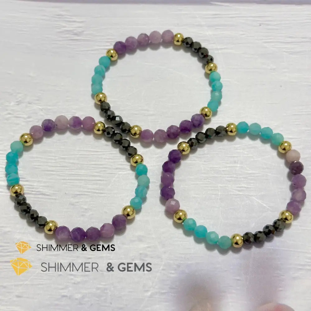 Anti-Depression Remedy Bracelet (Lepidolite Hematite & Amazonite 6mm with 14k gold filled beads)