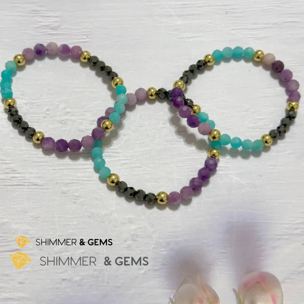 Anti-Depression Remedy Bracelet (Lepidolite Hematite & Amazonite 6mm with 14k gold filled beads)