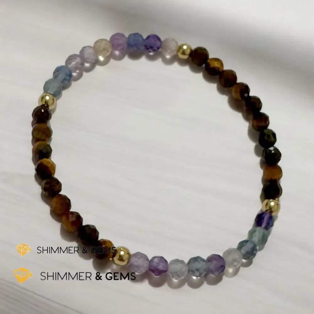 Anxiety Shield Bracelet (Fluorite and Tiger’s Eye 4mm Faceted with Stainless Steel Beads) 5.5’’ Bracelets