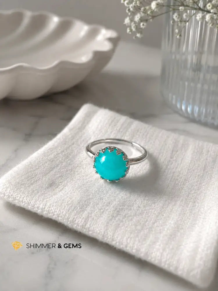 Aquamarine 8mm 925 Sterling Silver Round Ring - Adjustable Size