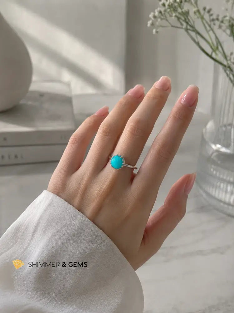 Aquamarine 8mm 925 Sterling Silver Round Ring - Adjustable Size