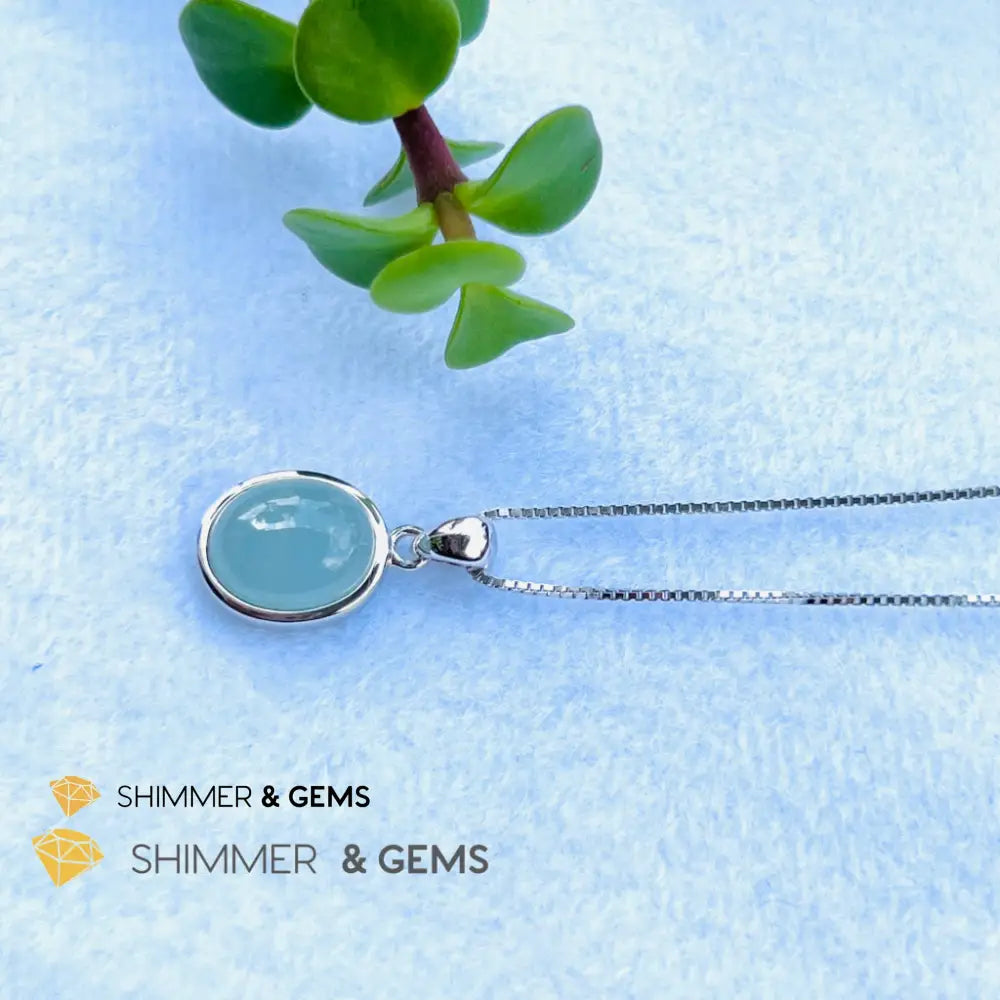 Aquamarine Oval Pendant (10X12Mm) 925 Silver (Wealth Activator) Aaa Grade Charms & Pendants