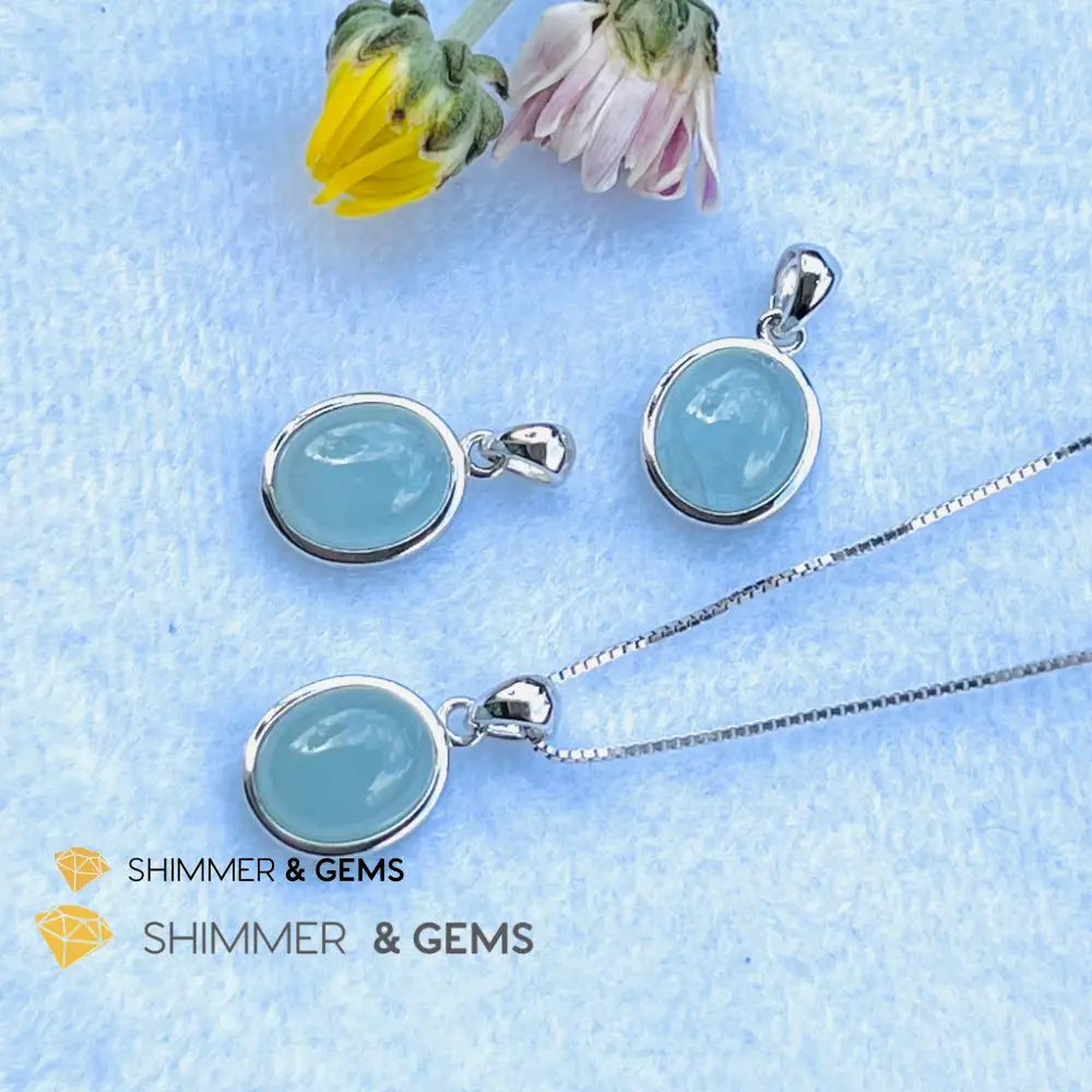 Aquamarine Oval Pendant (10X12Mm) 925 Silver (Wealth Activator) Aaa Grade Charms & Pendants