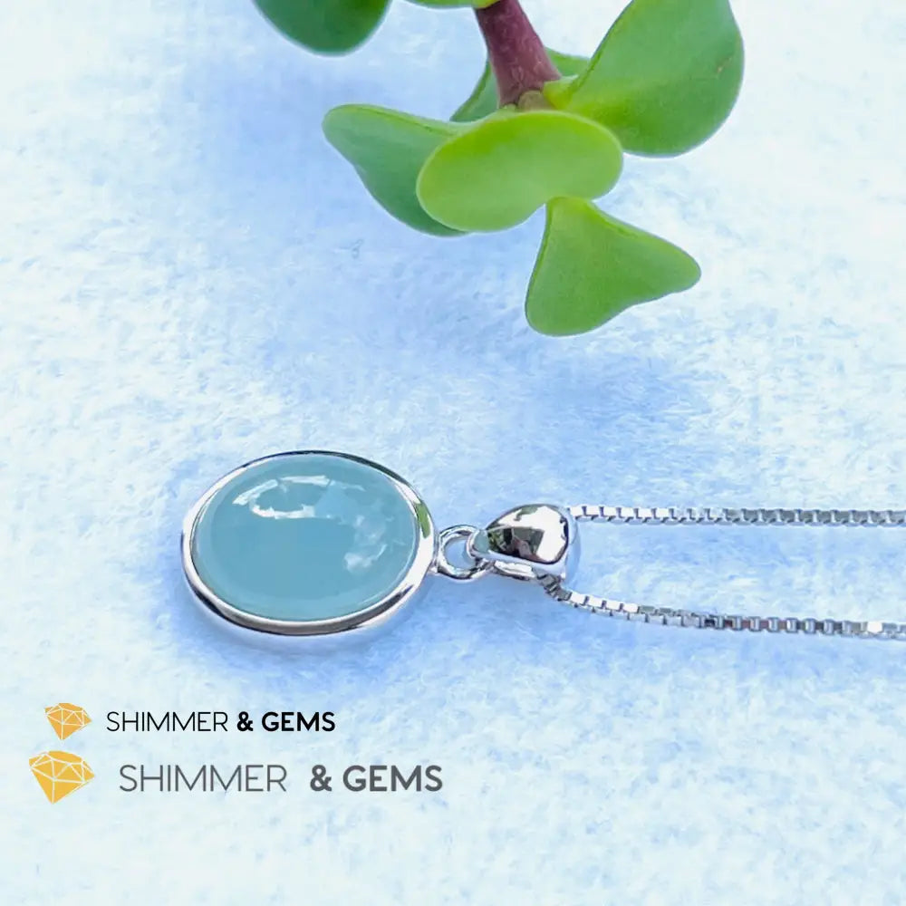 Aquamarine Oval Pendant (10X12Mm) 925 Silver (Wealth Activator) Aaa Grade Charms & Pendants