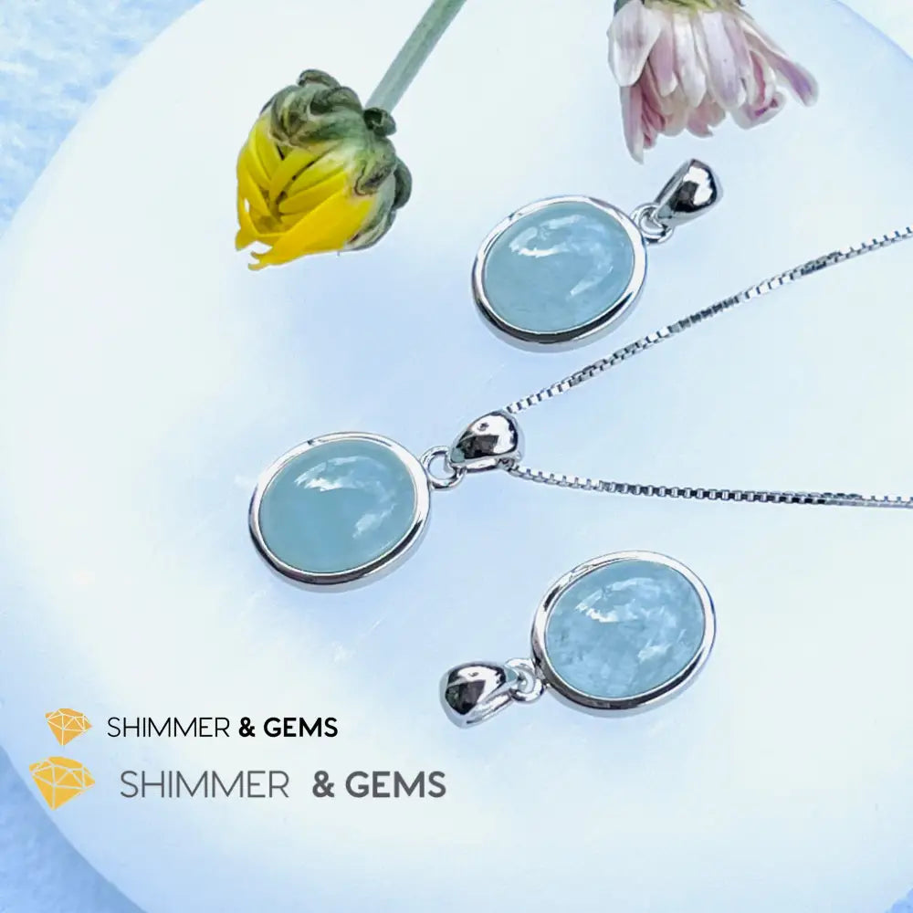 Aquamarine Oval Pendant Aa Grade Charms & Pendants