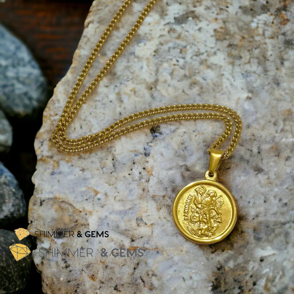 Archangel Michael Round 18k gold plated Stainless Steel Pendant with Chain (20mm) 20mm Pendant 50cm chain Necklaces