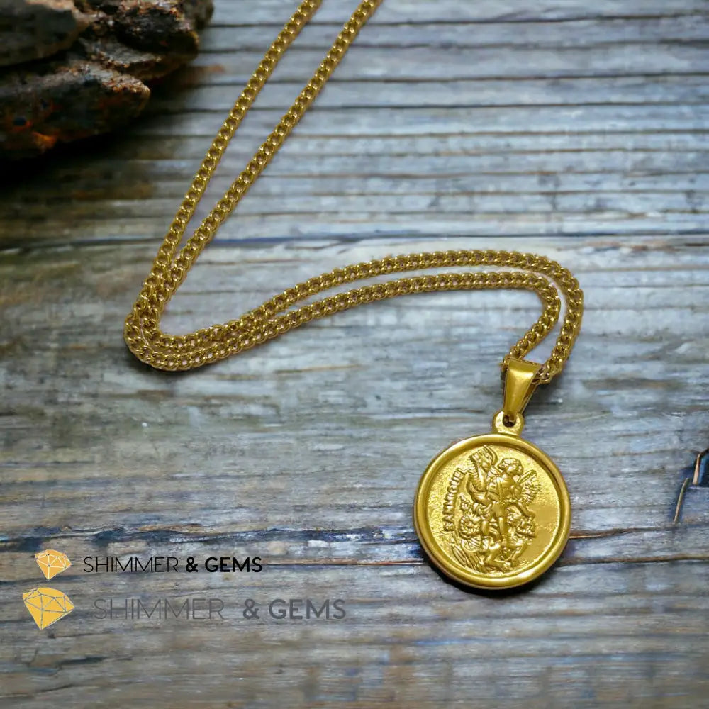 Archangel Michael Round 18k gold plated Stainless Steel Pendant with Chain (20mm) 20mm Pendant 50cm chain Necklaces