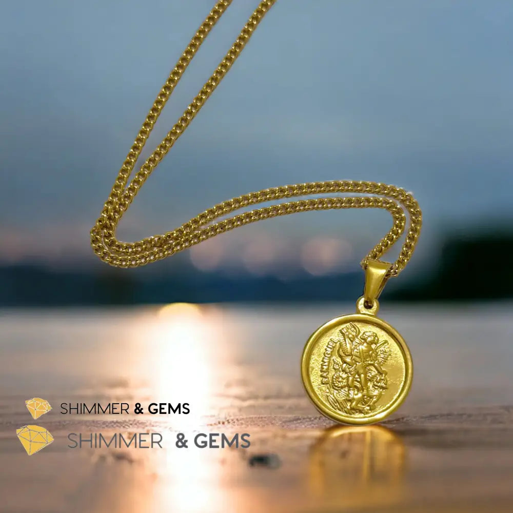Archangel Michael Round 18k gold plated Stainless Steel Pendant with Chain (20mm) 20mm Pendant 50cm chain Necklaces