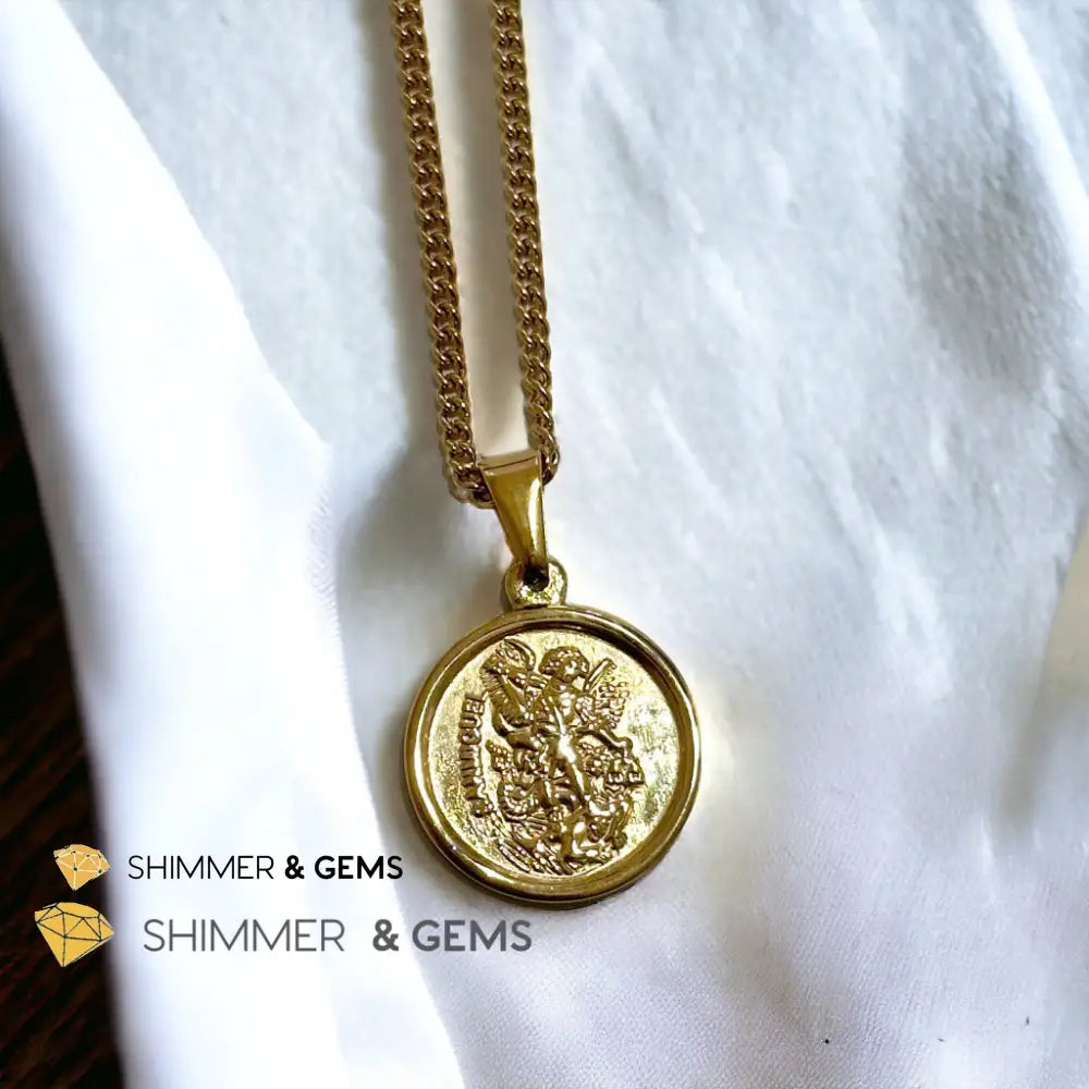 Archangel Michael Round 18k gold plated Stainless Steel Pendant with Chain (20mm) 20mm Pendant 50cm chain Necklaces