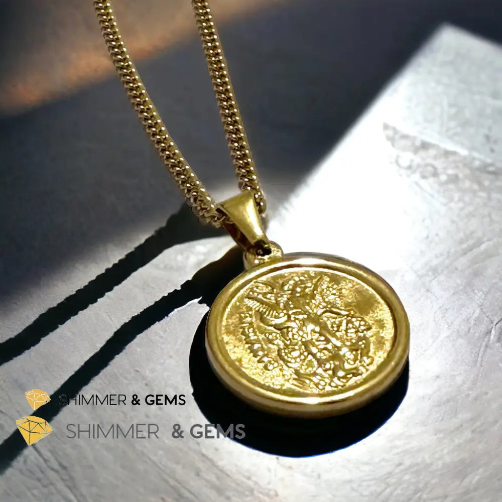 Archangel Michael Round 18k gold plated Stainless Steel Pendant with Chain (20mm) 20mm Pendant 50cm chain Necklaces