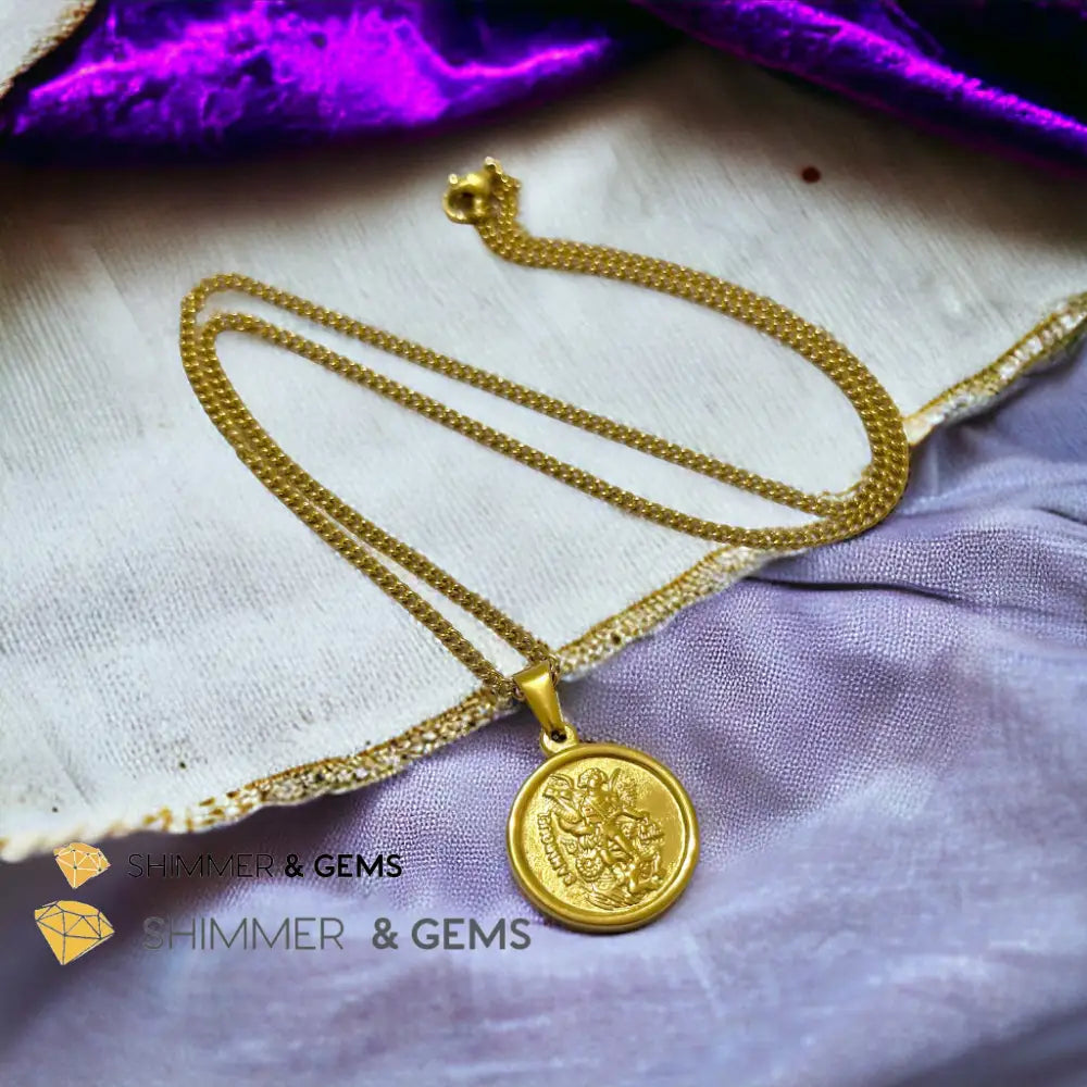 Archangel Michael Round 18k gold plated Stainless Steel Pendant with Chain (20mm) 20mm Pendant 50cm chain Necklaces