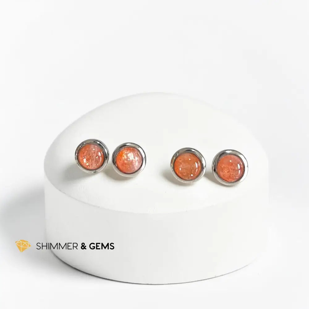 Arusha Sunstone 8mm 925 Sterling Silver Round Earrings - 8mm Pair