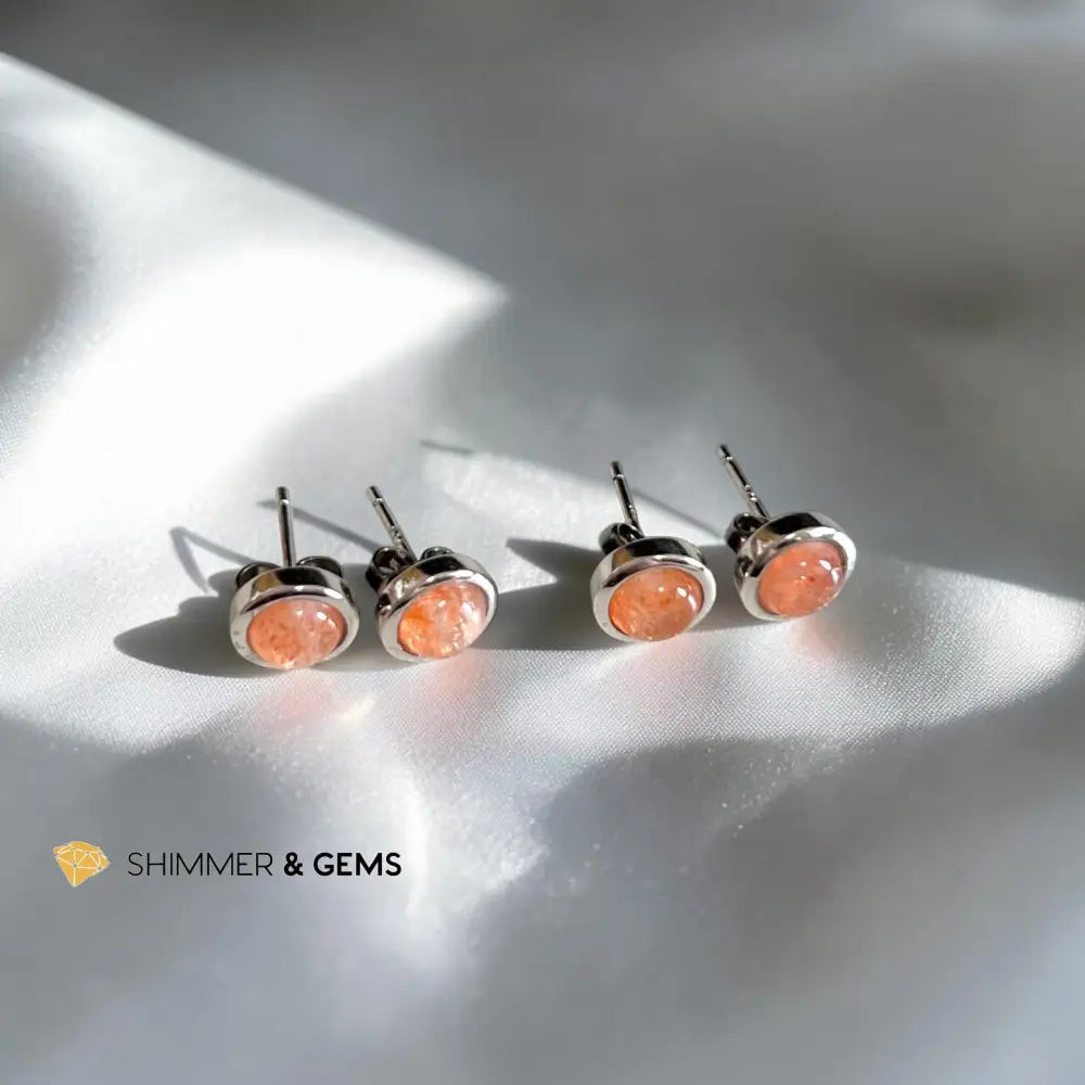 Arusha Sunstone 8mm 925 Sterling Silver Round Earrings - 8mm Pair