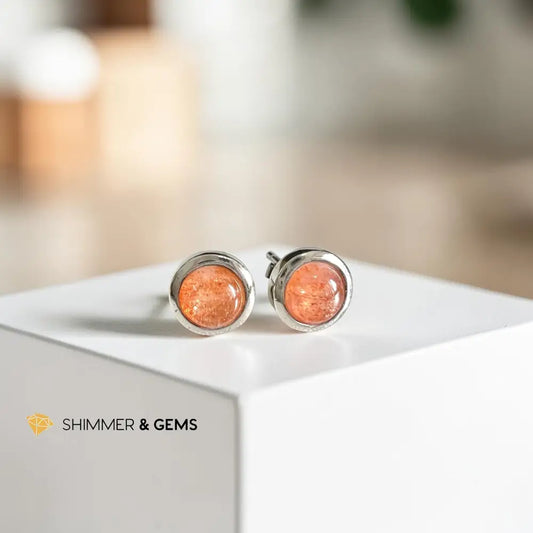 Arusha Sunstone 8mm 925 Sterling Silver Round Earrings - 8mm Pair