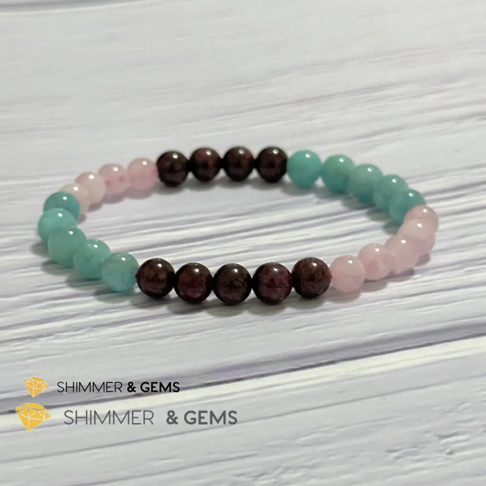 Aura Glow Remedy Bracelet (Madagascar Rose Quartz Amazonite & Garnet 6mm)