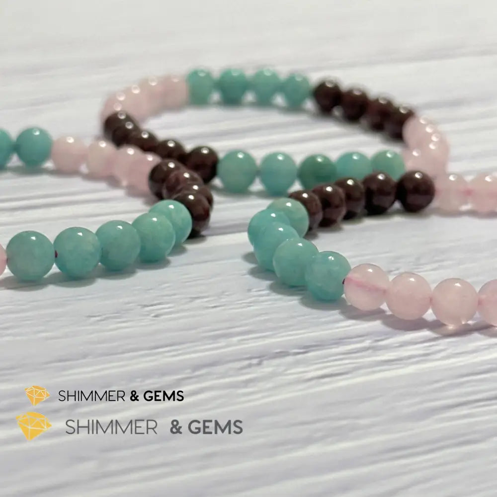 Aura Glow Remedy Bracelet (Madagascar Rose Quartz Amazonite & Garnet 6mm)