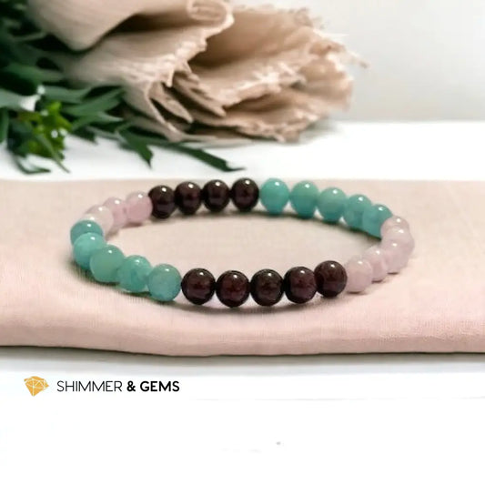 Aura Glow Remedy Bracelet (Madagascar Rose Quartz Amazonite & Garnet 6mm)