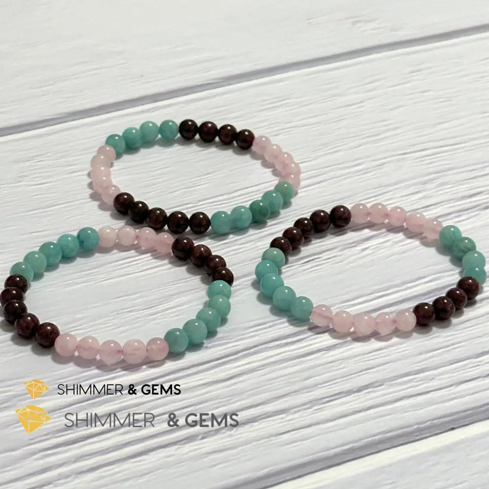 Aura Glow Remedy Bracelet (Madagascar Rose Quartz Amazonite & Garnet 6mm)