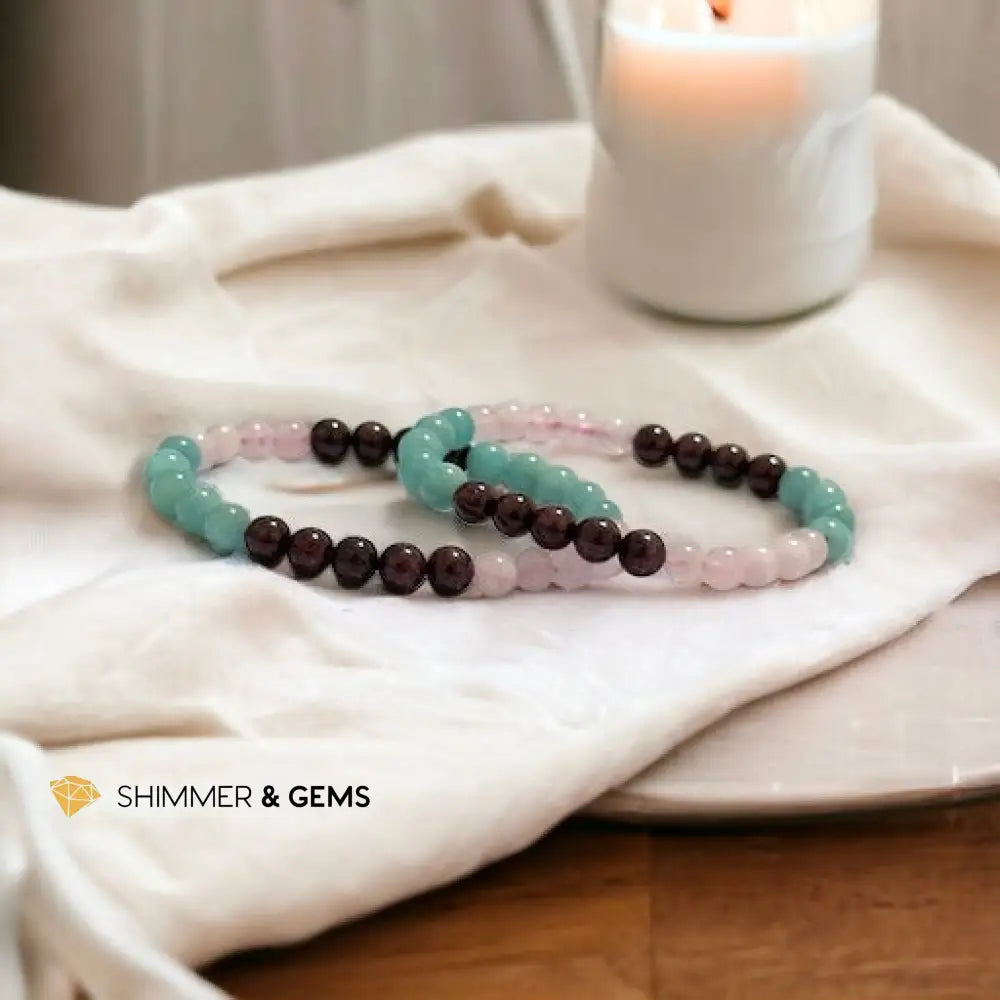 Aura Glow Remedy Bracelet (Madagascar Rose Quartz Amazonite & Garnet 6mm)