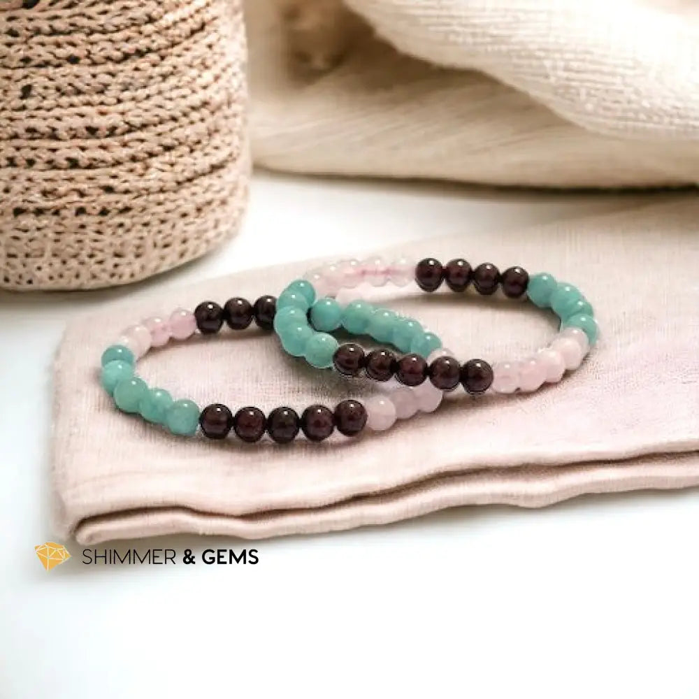 Aura Glow Remedy Bracelet (Madagascar Rose Quartz Amazonite & Garnet 6mm)